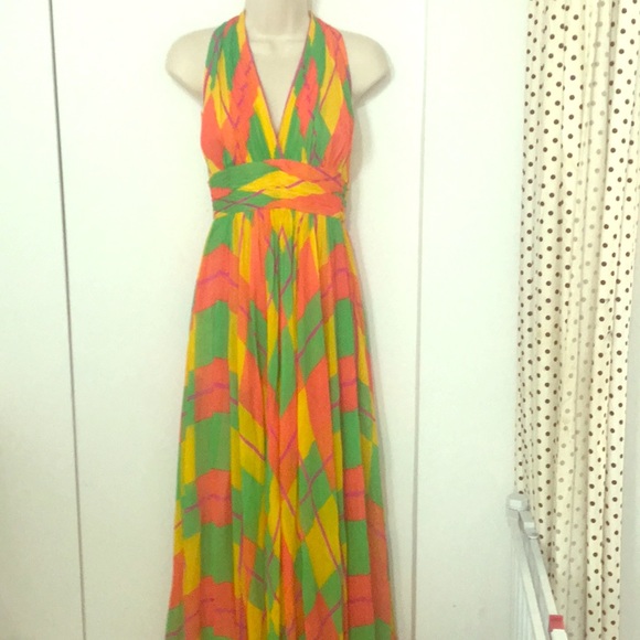 Vintage Dresses & Skirts - Vintage 70s geometric bright color gown